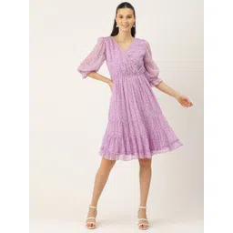 Antheaa Lavender Floral Chiffon Dress-picture-40