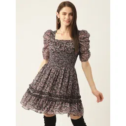 Antheaa Lavender Floral Smocked Chiffon Dress-picture-33