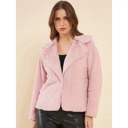 Antheaa Pink Faux Fur Trim Tailored Jacket-picture-22