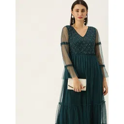 Antheaa Teal Blue Embellished Net Maxi Dress-picture-16