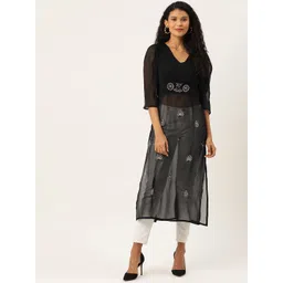 Antheaa Women Black & Peach-Coloured Embellished Sheer Tunic-image-42