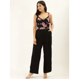 Antheaa Women Black & Pink Floral Printed Basic Jumpsuit-picture-18