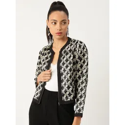 Antheaa Women Black & White Geometric Printed Tailored Jacket-picture-41