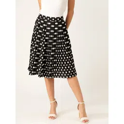 Antheaa Women Black & White Polka Dots Printed Accordion Pleated A-Line Skirt-picture-29