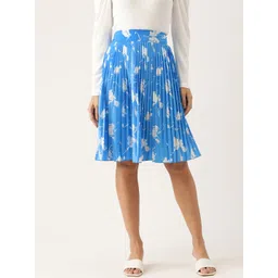 Antheaa Women Blue & White Floral Printed Accordian Pleated A-Line Skirt-picture-21