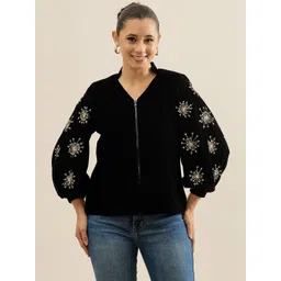 Antheaa Women Bomber with Embroidered Jacket-picture-35