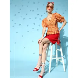 Antheaa Women Bright Yellow Floral Tiered Top-image-2