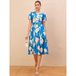 Antheaa Women Floral Printed V-Neck Fit & Flare Midi Dress-picture-10