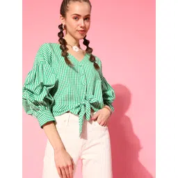 Antheaa Women Gorgeous Green Checked Summer Gingham Top-picture-33