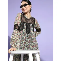 Antheaa Women Gorgeous Green Floral Lacework and Sheer Dress-picture-36