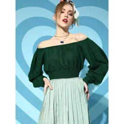 Antheaa Women Gorgeous Green Solid Bardot Top-picture-34