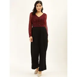Antheaa Women Maroon & Black Colourblocked Basic Jumpsuit-picture-15
