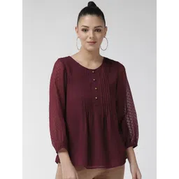 Antheaa Women Maroon Dobby Weave Self Design Top-picture-19