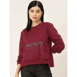 Antheaa Women Maroon Printed Sequined Sweatshirt-picture-26