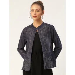 Antheaa Women Mauve Embellished Velvet Finish Open Front Jacket-picture-28