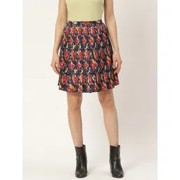 Antheaa Women Navy Blue & Pink Accordion Pleated Floral Printed A-Line Skirt-picture-26