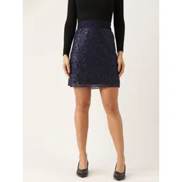 Antheaa Women Navy Blue Embellished Pencil Skirt-image-10