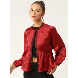 Antheaa Women Red Embellished Open Front Shrug-picture-28