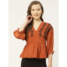 Antheaa Women Rust Brown & Black Self Design A-Line Top-picture-14