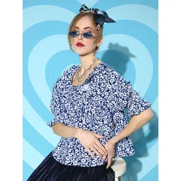 Antheaa Women Stunning Blue Floral Ruffled Top-picture-37