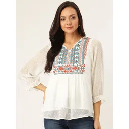 Antheaa Women White & Blue Self-Design A-Line Top-picture-32