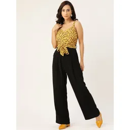 Antheaa Yellow & Black Floral Print Basic Jumpsuit with Belt-picture-36