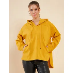 Antheaa Yellow Hooded Fleece Longline Sweatshirt-picture-24