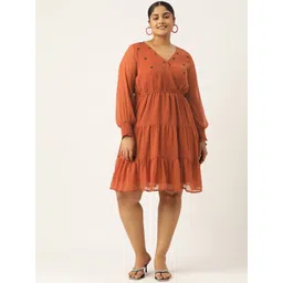 Antheaa Curve Plus Size Dooby Weave Embellished Wrap Dress-picture-33
