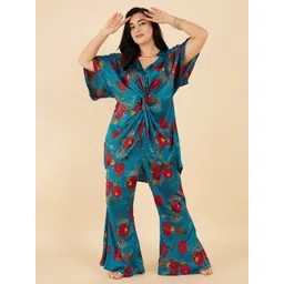 Antheaa Curve Plus Size Floral Printed V-Neck Satin Top & Trouser-picture-30