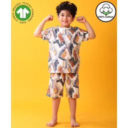 Anthrilo 100% Cotton Knit Half Sleeves Abstract Printed Tee & Coordinating Shorts Set - Blue-picture-23