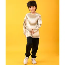 Anthrilo Blended Full Sleeves Striped Tee With Fleece Joggers Set - Grey & Black-picture-17
