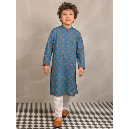 Anthrilo Boys Blue & White Cotton Regular Fit Printed Kurta Set-picture-36