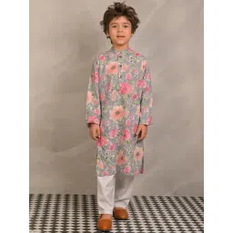 Anthrilo Boys Grey & White Cotton Regular Fit Printed Kurta Set-image-28