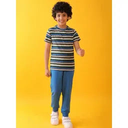 Anthrilo Boys Multi & Royal Cotton Regular Fit Striped Joggers Set-picture-35