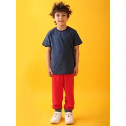 Anthrilo Boys Navy & Red Cotton Regular Fit Joggers Set-image-33