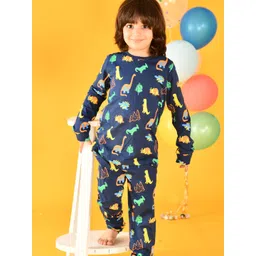 Anthrilo Boys Navy Blue Printed Pure Cotton Night suit-picture-26