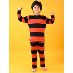 Anthrilo Boys Orange & Black Striped Full Sleeves Night Suits-picture-13