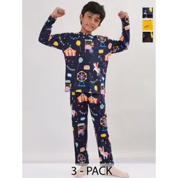 Anthrilo Boys Pack Of 3 Printed Pure Cotton T-Shirt With Pyjamas-image-39