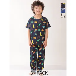 Anthrilo Boys Pack of 3 Printed Solar Dream Panda And Dinosaur Fun Navy Night suit-image-36