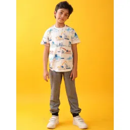 Anthrilo Boys White & Black Melange Cotton Regular Fit Printed Joggers Set-picture-27