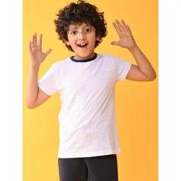 Anthrilo Boys White Dotted Navy Rib Short Sleeve T-Shirt-image-37