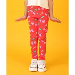 Anthrilo Cotton Blend Cherry Printed Leggings - Red-image-5