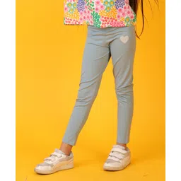 Anthrilo Cotton Blend Heart Glitter Printed Leggings - Blue-image-6