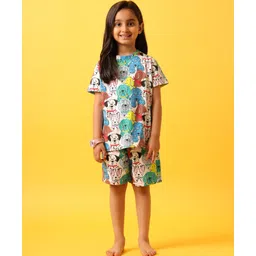 Anthrilo Cotton Knit Half Sleeves Dogs Printed Coordinating Night Suit - White-image-47