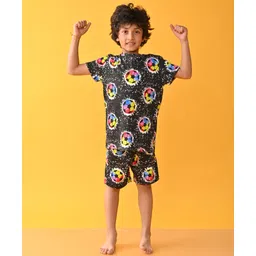 Anthrilo Cotton Knit Half Sleeves Football Printed Coordinating Night Suit - Black-image-42