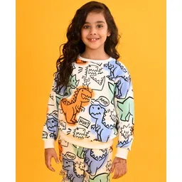 Anthrilo Fleece Full Sleeves Dinosaur Wow Printed Sweatshirt - White-picture-13