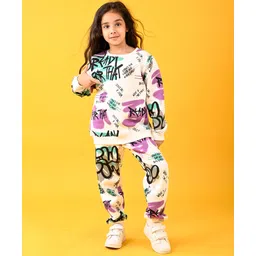 Anthrilo Fleece Full Sleeves Text Printed Coordinating Sweatshirt With Joggers Set - White-picture-11