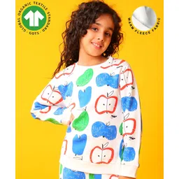 Anthrilo Fleece Knit Full Sleeves Apple & Pear Printed Light Winter Sweatshirt - White-picture-26