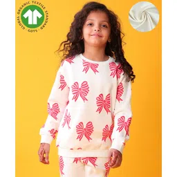 Anthrilo Fleece Knit Full Sleeves Bow Printed Sweatshirt - Pink-picture-16