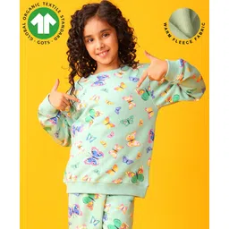 Anthrilo Fleece Knit Full Sleeves Butterfly Printed Light Winter Sweatshirt - Green-picture-21